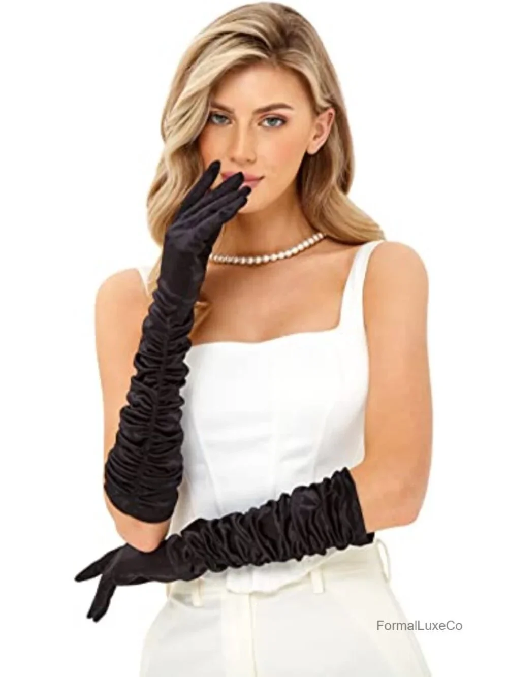 Satin Shirred Opera Gloves 20s Flapper Gatsby Costume Accessory